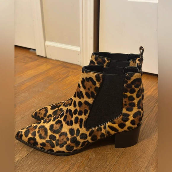 Nine West Leopard Pony Hair Chelsea Boots Pointed Toe Women’s Size 10 - Picture 4 of 8